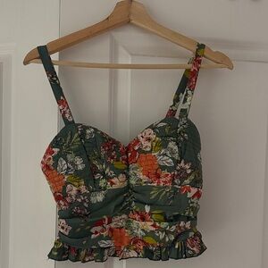Floral Print Green Crop Top